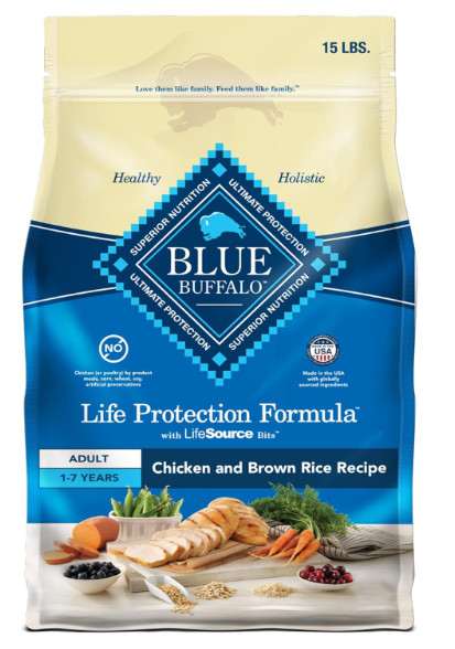 Blue Buffalo Adult Dry Dog Food, Chicken & Brown Rice - 15lb